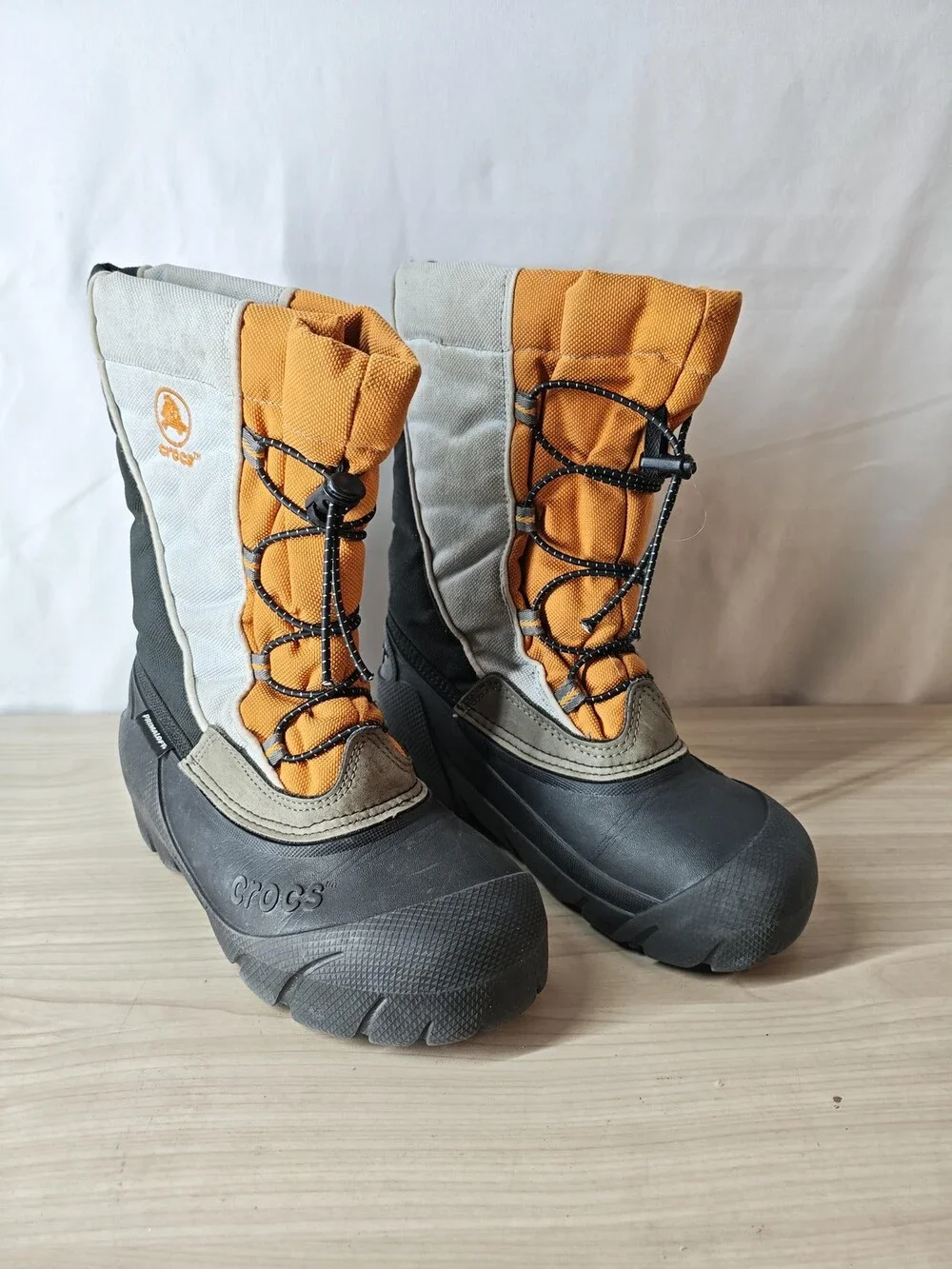 Crocs Snow Boots Toddler Size C2 Orange Gray Black Snomini Primaloft Winter